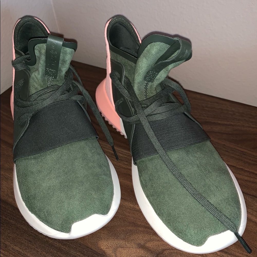 Green and Pink Adidas Tubulars